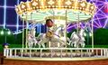 A Mii riding on the carousel while another watches.