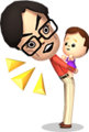 Official artwork of a Mii giving a baby a piggyback ride.