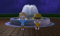 Two Miis exercising by the fountain.