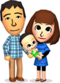 Official artwork of a Mii couple and their child.