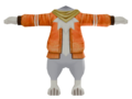 Model of a wolf Amiimal wearing a Wing Jacket