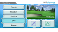 Golf being selected from the main menu of Wii Sports