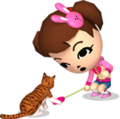 Official artwork of a Mii playing with a cat.