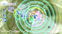 A screenshot of the third level, displaying the shockwaves from a rainbow bubble